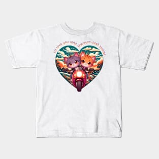 Valentines day kawaii cats on a motorbike Kids T-Shirt